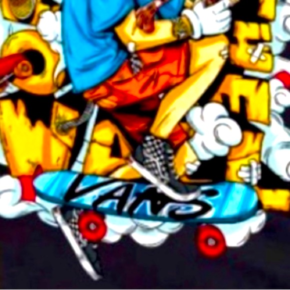 Graffiti Cartoon Character W/VANS Skater 🛹 & Shoes Black T-Shirt Unisex - Picture 4 of 5